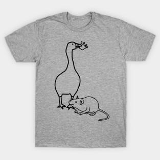 Goose Steals Crown From Rat Minimal Line Drawing T-Shirt